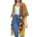 Tiki Totem Print Open Front Beach Cover Up