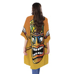 Tiki Totem Print Open Front Beach Cover Up