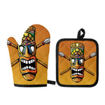Tiki Totem Print Oven Mitt And Pot Holder Set
