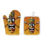 Tiki Totem Print Oven Mitt And Pot Holder Set