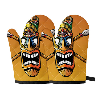 Tiki Totem Print Oven Mitts
