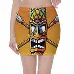 Tiki Totem Print Pencil Mini Skirt