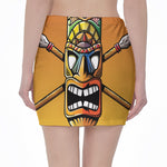 Tiki Totem Print Pencil Mini Skirt
