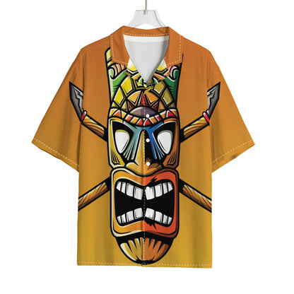 Tiki Totem Print Rayon Hawaiian Shirt
