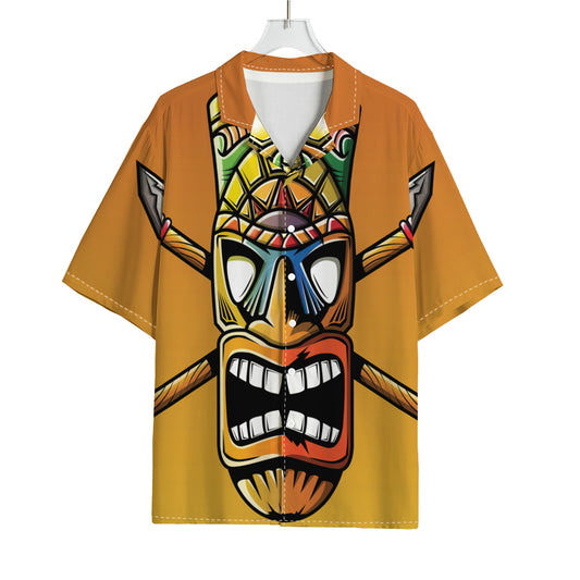 Tiki Totem Print Rayon Hawaiian Shirt