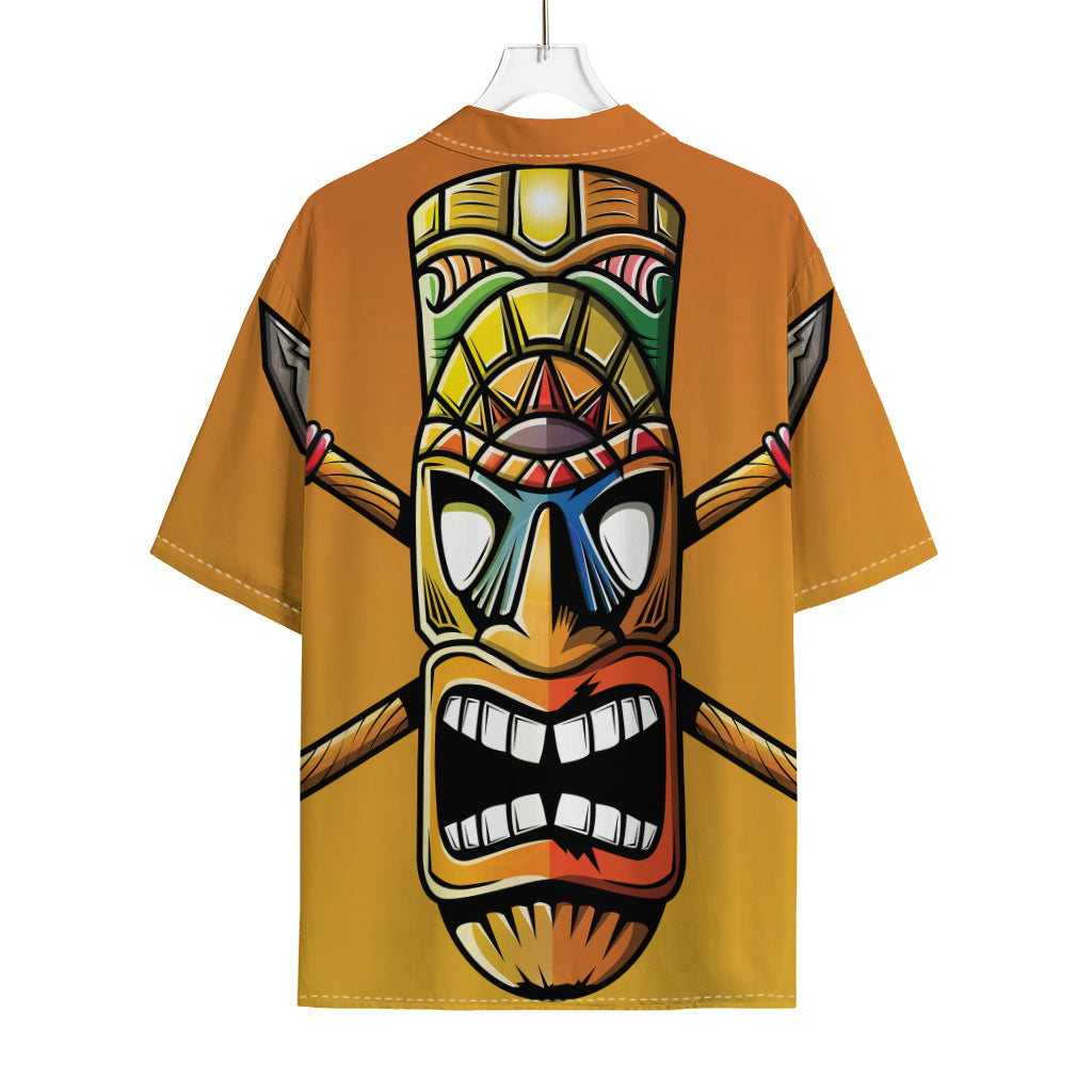 Tiki Totem Print Rayon Hawaiian Shirt