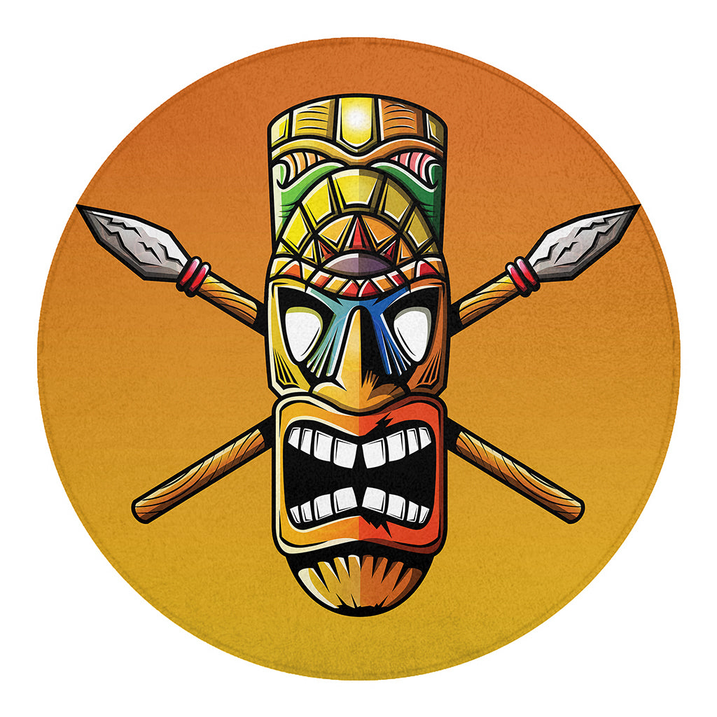 Tiki Totem Print Round Blanket
