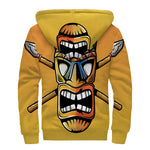 Tiki Totem Print Sherpa Lined Zip Up Hoodie