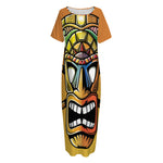 Tiki Totem Print Short Sleeve Long Nightdress