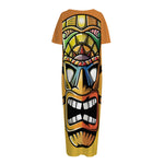 Tiki Totem Print Short Sleeve Long Nightdress