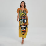 Tiki Totem Print Short Sleeve Maxi Dress