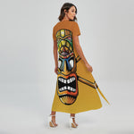 Tiki Totem Print Short Sleeve Maxi Dress