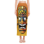 Tiki Totem Print Side Slit Maxi Skirt