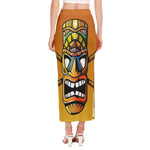 Tiki Totem Print Side Slit Maxi Skirt