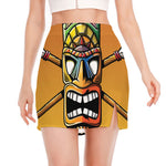 Tiki Totem Print Side Slit Mini Skirt