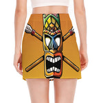 Tiki Totem Print Side Slit Mini Skirt
