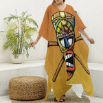 Tiki Totem Print Silk V-Neck Kaftan Dress