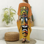 Tiki Totem Print Silk V-Neck Kaftan Dress