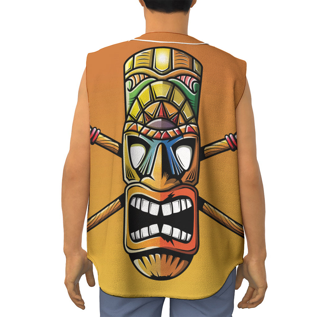Tiki Totem Print Sleeveless Baseball Jersey