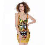 Tiki Totem Print Sleeveless Bodycon Dress