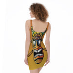 Tiki Totem Print Sleeveless Bodycon Dress