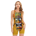 Tiki Totem Print Sleeveless One Piece Swimsuit
