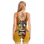 Tiki Totem Print Sleeveless One Piece Swimsuit