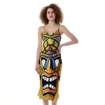 Tiki Totem Print Slim Fit Midi Cami Dress
