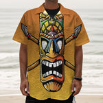 Tiki Totem Print Textured Short Sleeve Shirt