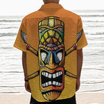 Tiki Totem Print Textured Short Sleeve Shirt