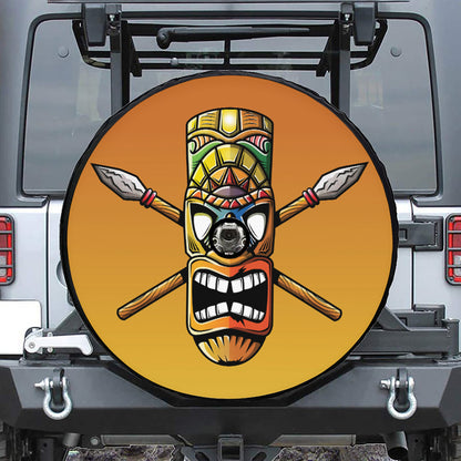 Tiki Totem Print Tire Cover With Camera Hole