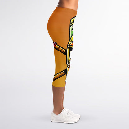 Tiki Totem Print Women's Capri Leggings