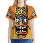 Tiki Totem Print Women's Polo Shirt