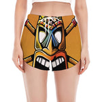 Tiki Totem Print Women's Split Running Shorts