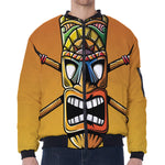 Tiki Totem Print Zip Sleeve Bomber Jacket