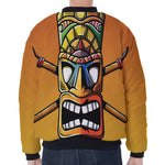 Tiki Totem Print Zip Sleeve Bomber Jacket
