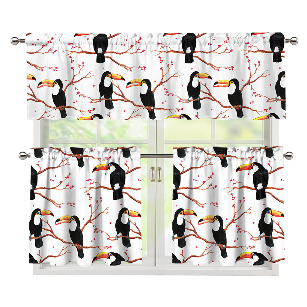 Toco Toucan Pattern Print 3 Piece Kitchen Curtains