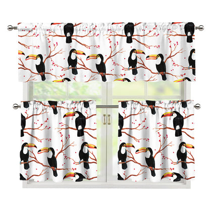 Toco Toucan Pattern Print 3 Piece Kitchen Curtains