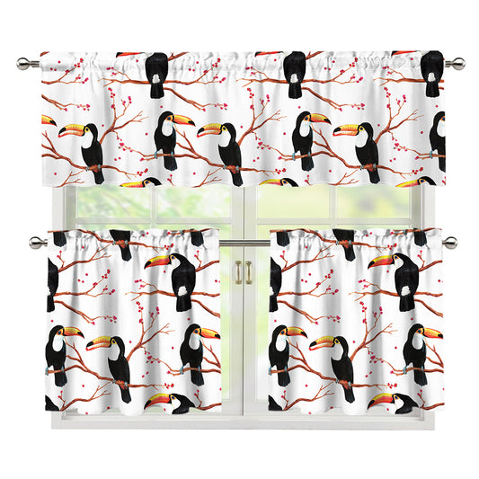 Toco Toucan Pattern Print 3 Piece Kitchen Curtains