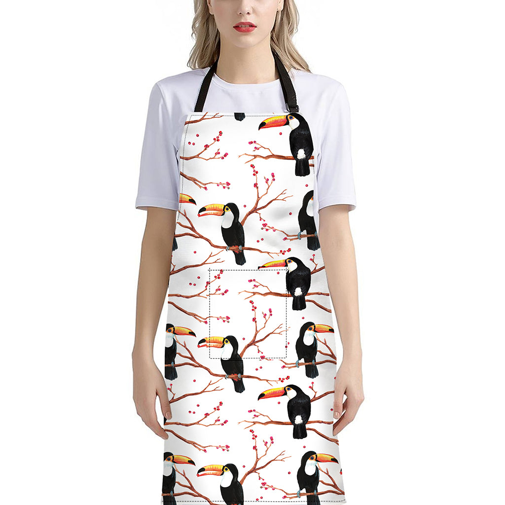 Toco Toucan Pattern Print Bib Apron With Pocket