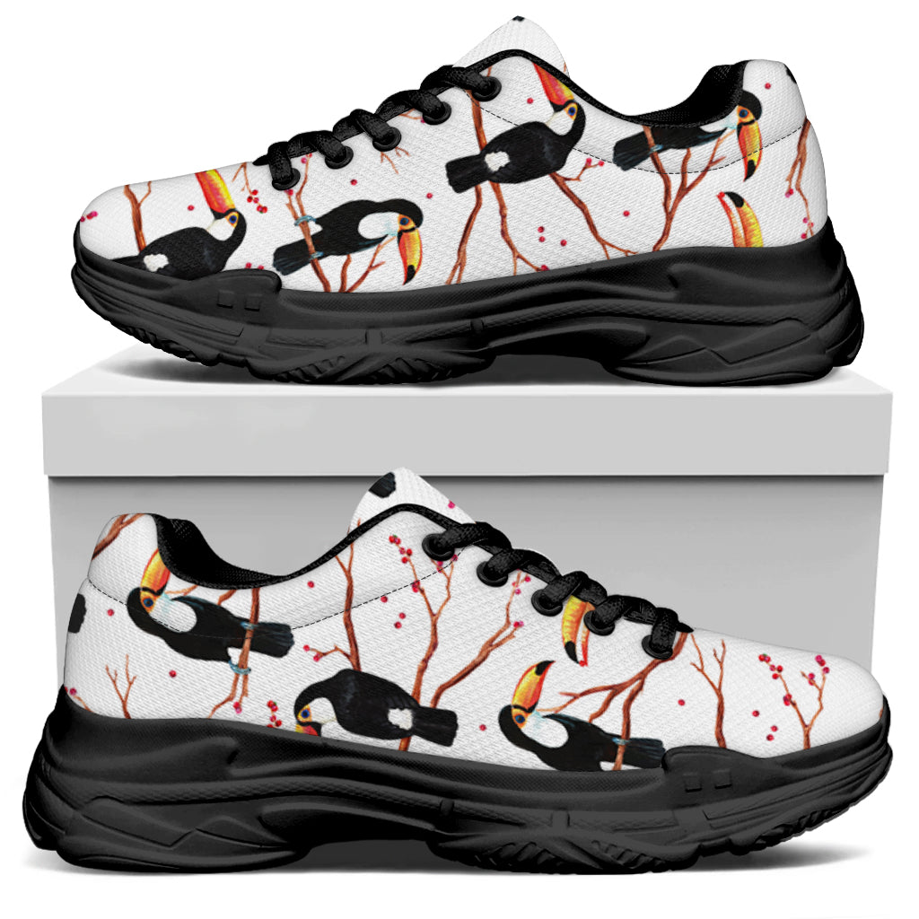 Toco Toucan Pattern Print Black Chunky Shoes