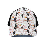Toco Toucan Pattern Print Black Mesh Trucker Cap