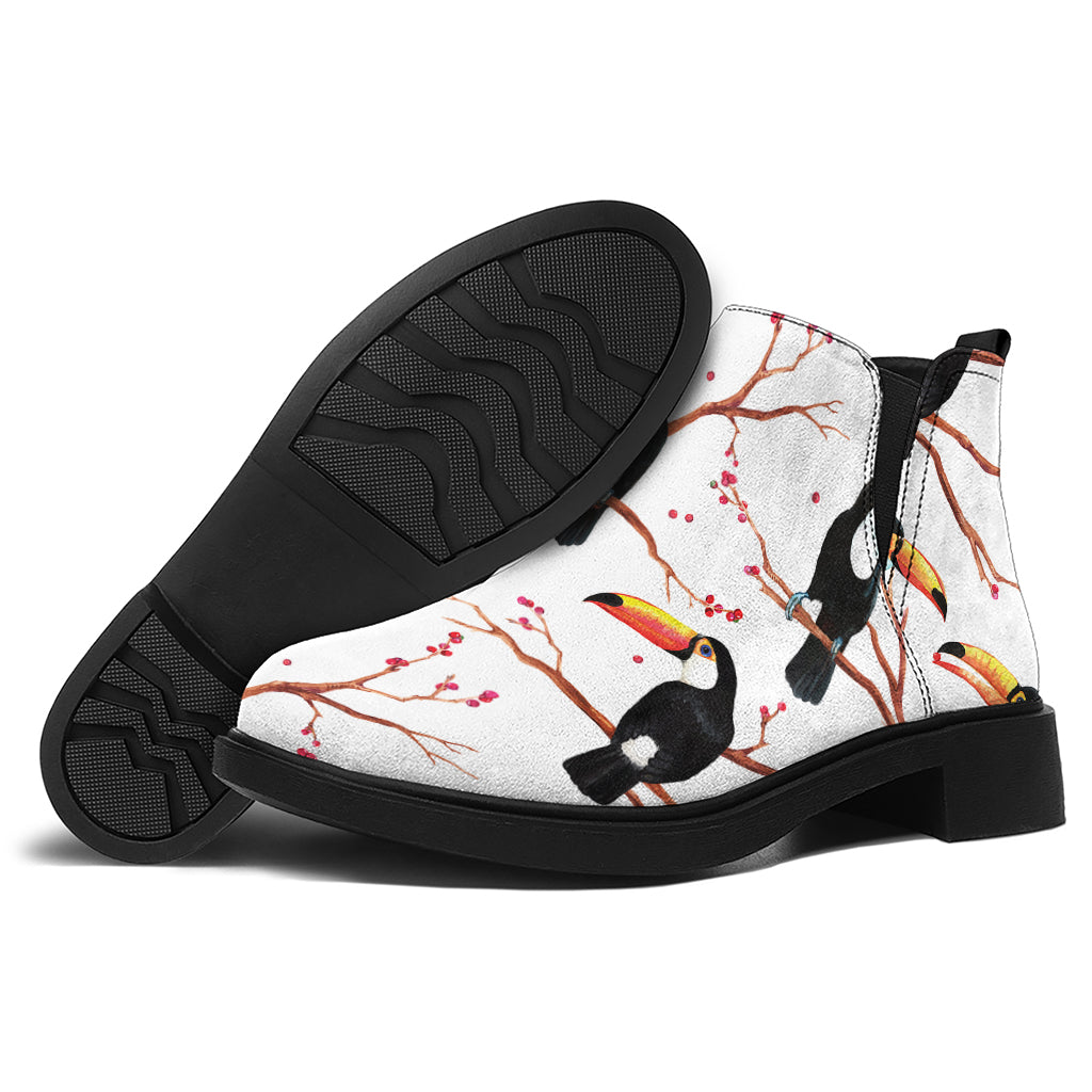 Toco Toucan Pattern Print Flat Ankle Boots