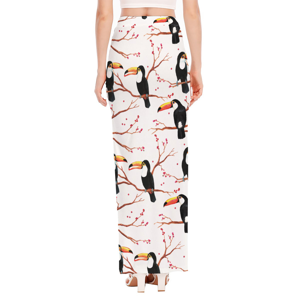 Toco Toucan Pattern Print High Slit Maxi Skirt