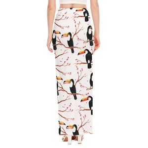 Toco Toucan Pattern Print High Slit Maxi Skirt