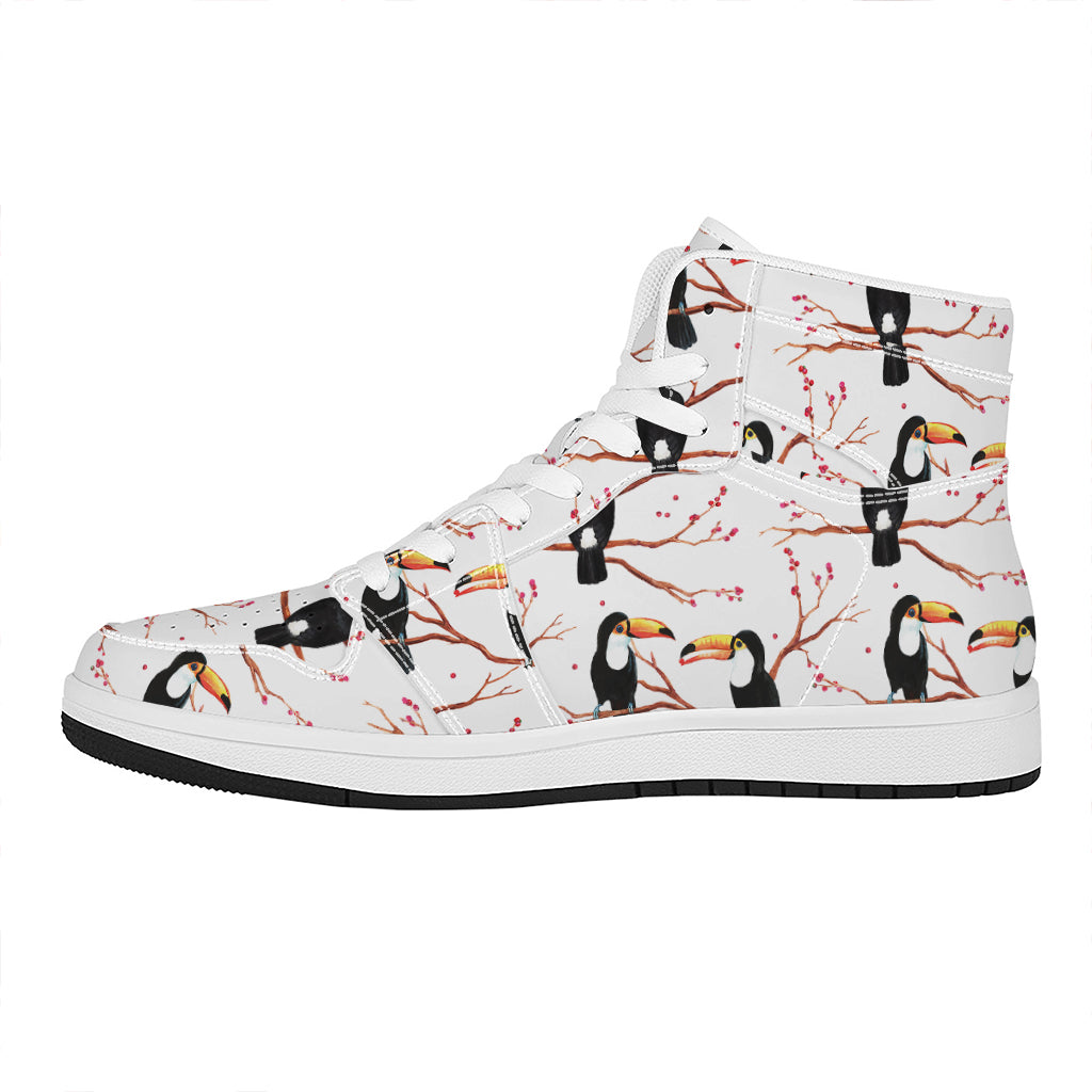 Toco Toucan Pattern Print High Top Leather Sneakers