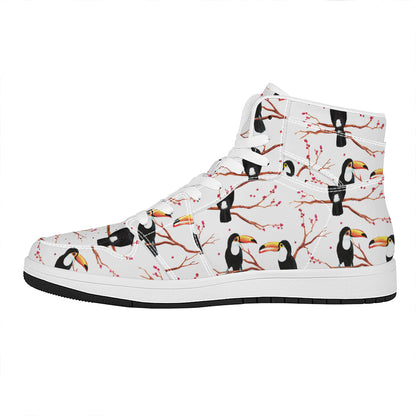 Toco Toucan Pattern Print High Top Leather Sneakers