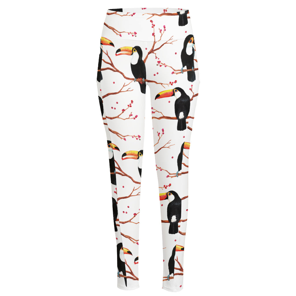 Toco Toucan Pattern Print High-Waisted Pocket Leggings