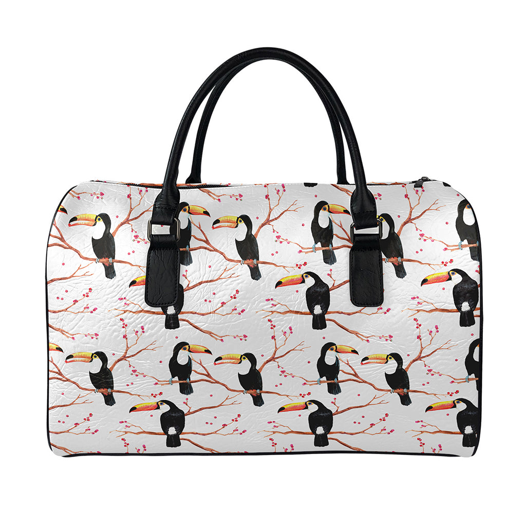 Toco Toucan Pattern Print Leather Duffle Bag