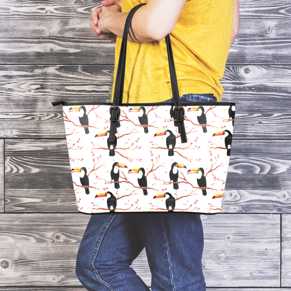 Toco Toucan Pattern Print Leather Tote Bag